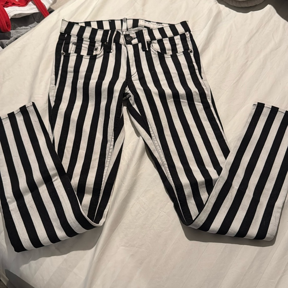 Rag and bone, skinny, black and white striped capri jeans